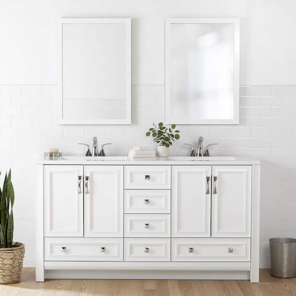 Candlesby 61 in. Double Sink White Bath Vanity with White Cultured Marble Top (Assembled)