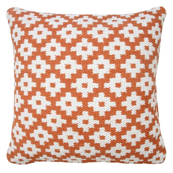 LR Home Modern Orange / White 20 in. x 20 in. Swiss Sun Woven Geometric Throw Pillow