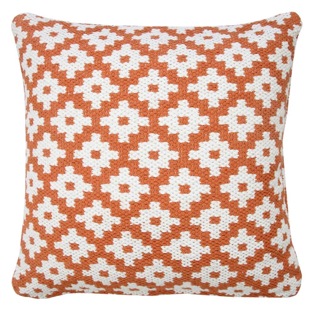 Modern Orange / White 20 in. x 20 in. Swiss Sun Woven Geometric Indoor Thro