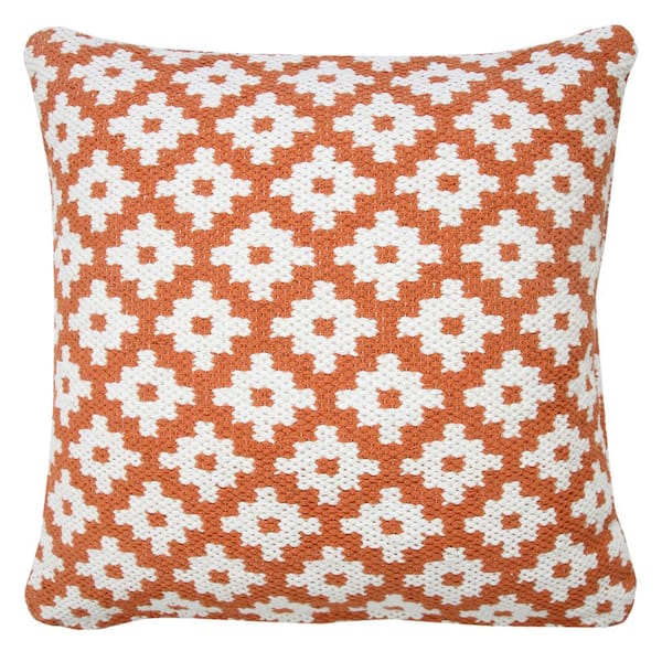 Unbranded Modern Orange / White 20 in. x 20 in. Swiss Sun Woven Geometric Indoor Throw Pillow
