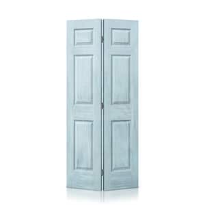 24 in. x 80 in. Vintage Denim Blue Stain 6 Panel MDF Composite Bi-Fold Closet Door with Hardware Kit