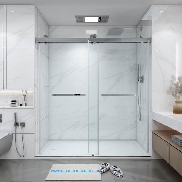 MCOCOD 66-72.75 in. W x 72 in. H Double Sliding Frameless Soft Close Shower Door in Chrome with 3/8 in. Clear Glass