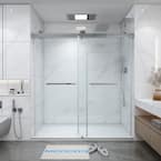 72 in. W x 76 in. H Double Sliding Frameless Shower Door in Chrome with Soft-Closing and 3/8 in. (10 mm) Clear Glass