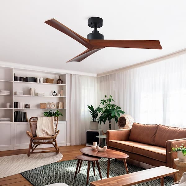 Keazile 52 Mid-Century Modern Black Housing Walnut Downrod