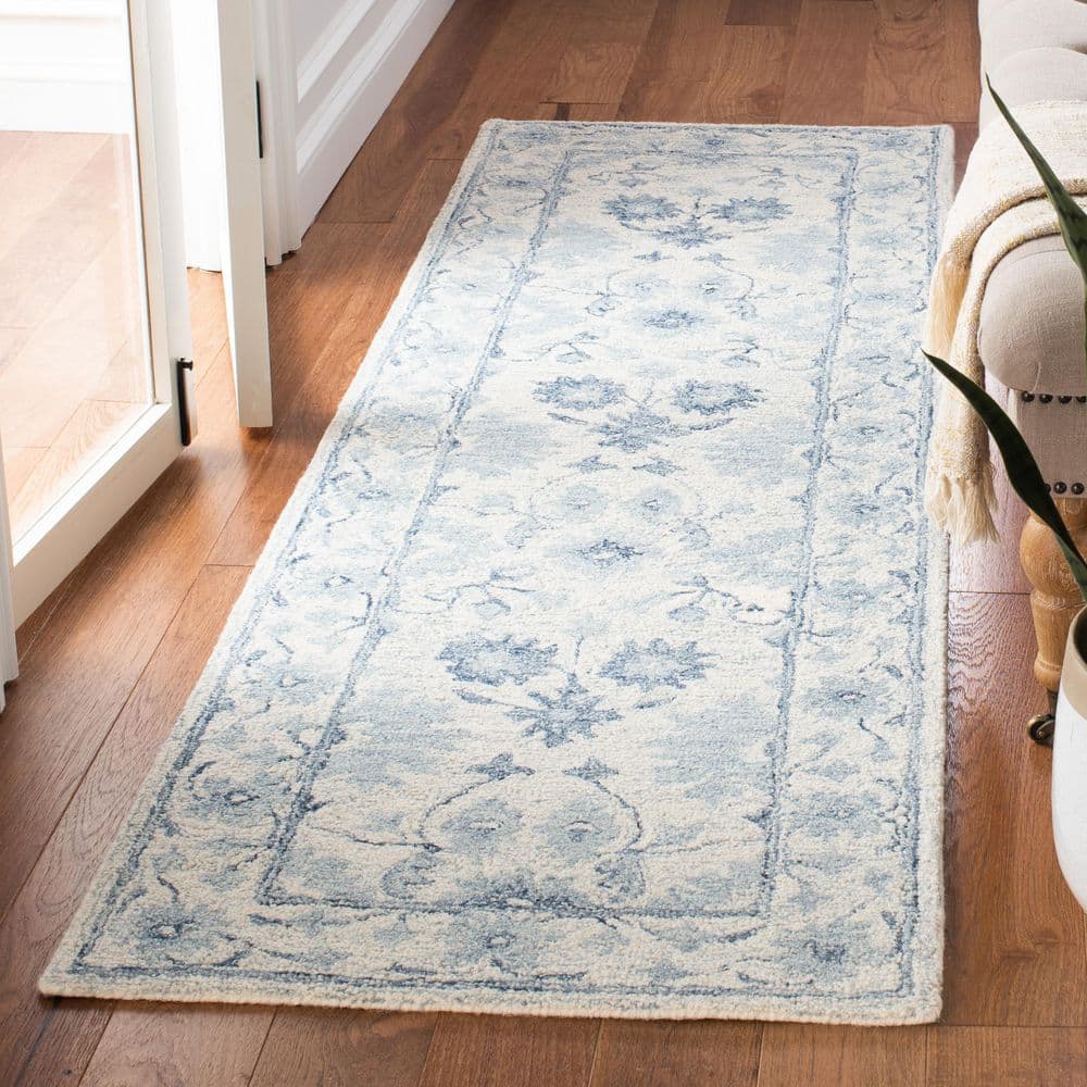 Micro-Loop 2 ft. x 8 ft. Blue/Ivory Floral Ornate Runner Rug price history on PriceWatchPro