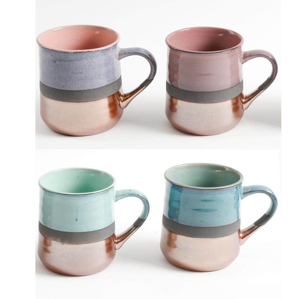 Copper and Multicolor Stoneware 18 Ounce Mug Set, 4-Piece