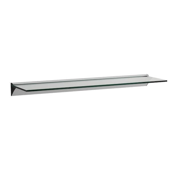 DANYA B 24 in. Modern Clear Glass Floating Shelf on Aluminum Bar