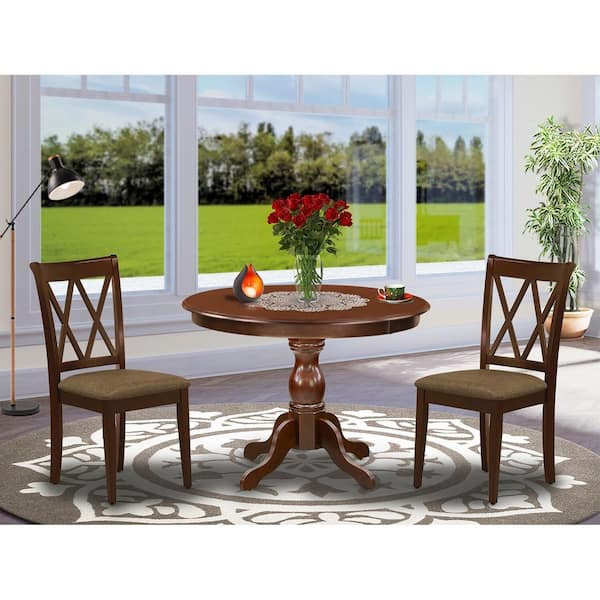 East West Furniture 3-Piece Mahogany Finish Solid Wood Top - Dining Room Set - Seats 4