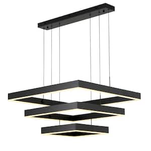 3-Lights 31.4 in. Square Dimmable Integrated LED Black Chandelier for Living Room Restaurant Office Large Pendant Light