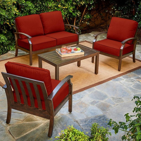 Royal Garden Bridgeport 4 Piece Metal, Patio Sets With Red Cushions