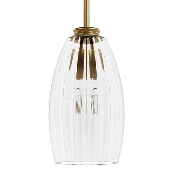 Rossmoor 60-Watt 1-Light Luxe Gold Island Mini Pendant Light with Bell Glass Shade, No Bulbs Included