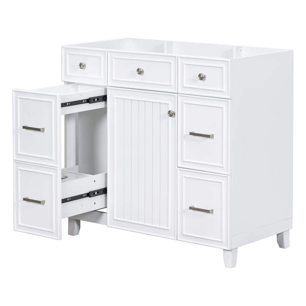 35.6 in. W x 17.8 in. D x 33 in. H Bathroom White Linen Cabinet