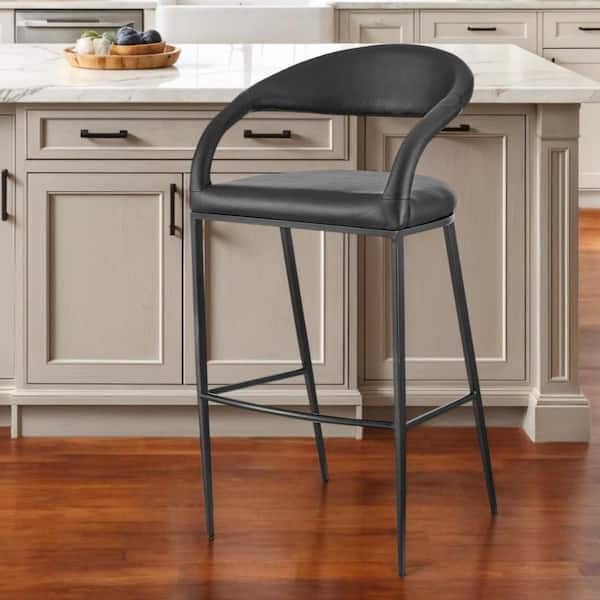 HomeRoots 26 Black Low Back Metal Counter Stool Faux Leather Seat