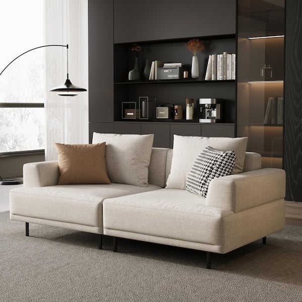 THE RIGHT PATH 7.48 in. Square Arm Fabric Square Sofa 66.14 in. Beige
