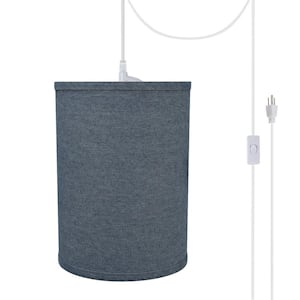 1-Light White Plug-in Swag Pendant with Washing Blue Hardback Drum Fabric Shade