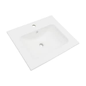 24 in. W x 20 in. D Ceramic Porcelain White Rectangular Single Sink Bathroom Vanity Top in White with 1-Faucet Hole