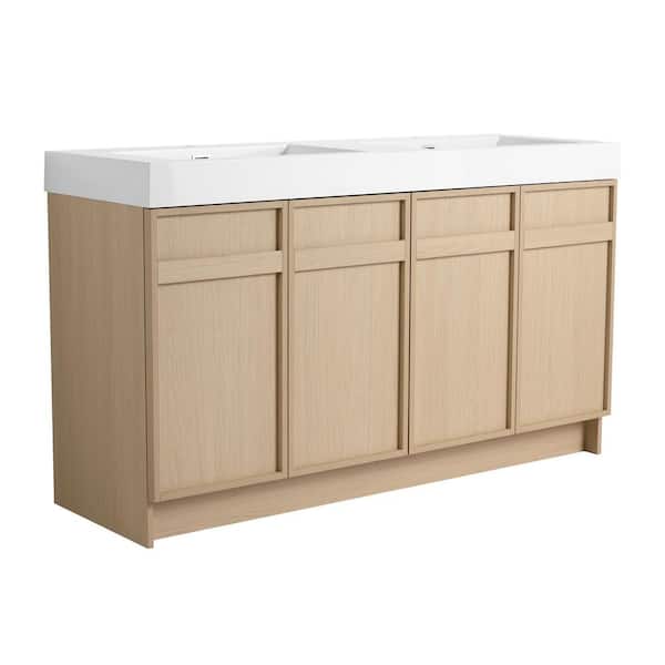 Ambra 59.1 in. W x 19.7 in. D x 35.1 in. H Freestanding Bath Vanity Cabinet in Dune Oak with White Resin Top