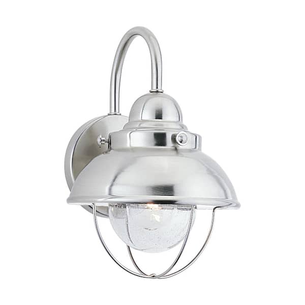 Generation Lighting Sebring 1-Light Brushed Stainless Outdoor Small Flush Mount Light with Clear Seeded Glass Diffuser
