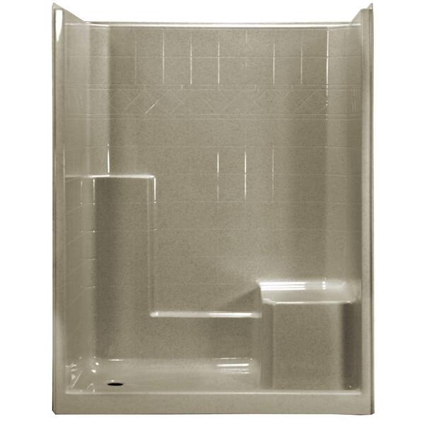 Ella 60 in. x 33 in. x 77 in. 1-Piece Low Threshold Shower Stall in Cotton Seed with Right Hand Molded Seat, Left Drain