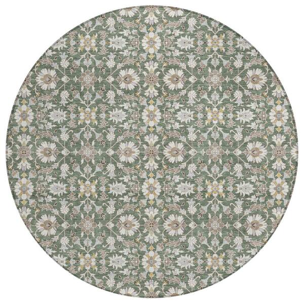 Chantille Machine Washable Indoor/Outdoor Abstract ACN3046 Basil 8 ft. x 8 ft. Round Rug
