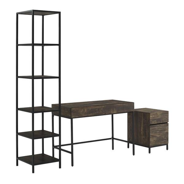 CROSLEY FURNITURE Jacobsen 61 in. Rectangular Brown Ash Writing Desk with File Cabinet and Etagere