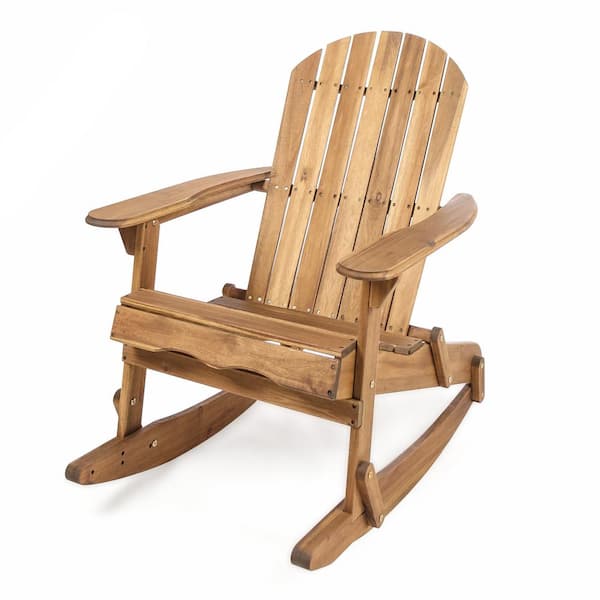 Misopily Stylish and Modern Design Acacia Wood Adirondack Outdoor Rocking Chair with High Slat-Backed, Stable & Sturdy in Natural