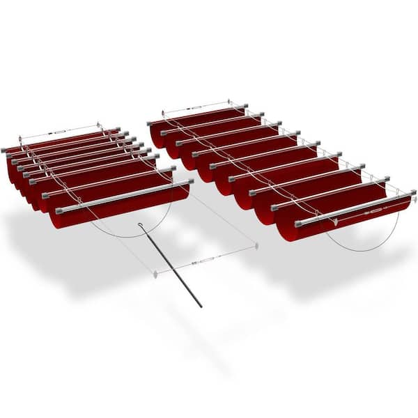 7 ft. x 16 ft. Retractable Waterproof Wave Sun Shade Canopy Pergola Cover Shade Sail Awning for Outdoor Patio, Red