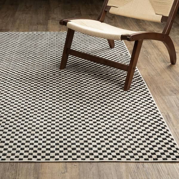 Helix Black/Ivory 10 ft. x 13 ft. Geometric Checkerboard Polyester Indoor Area Rug