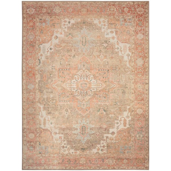Vintage Washables Coral Taupe 8 ft. x 10 ft. Center Medallion Traditional Area Rug