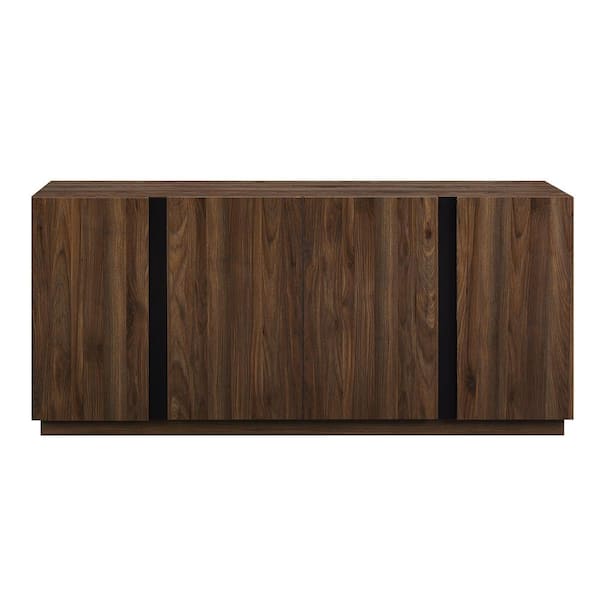Walker Edison Furniture Company Dark Walnut Wood and Metal Accent Modern 4-Door Sideboard