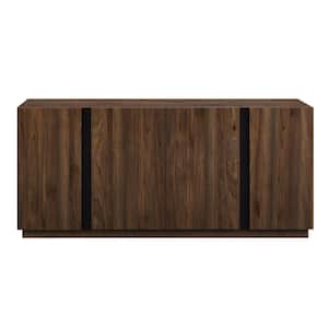 Dark Walnut Wood and Metal Accent Modern 4-Door Sideboard