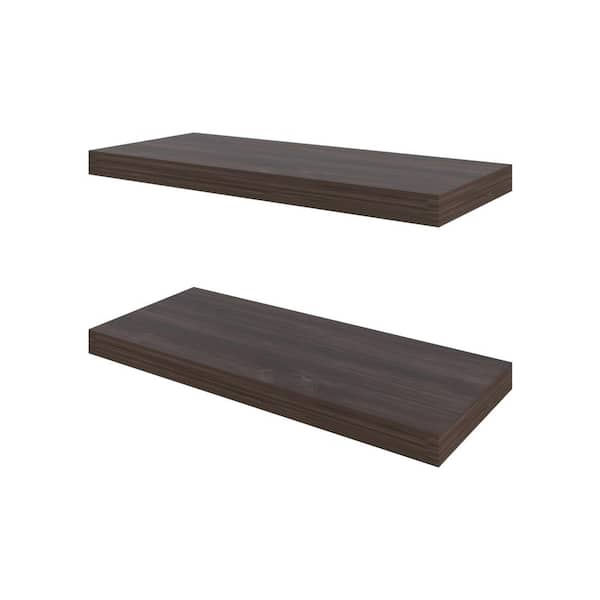 Avex 31.5 in. W x 9.8 in. D Dark Gray Wood Solid Decorative Wall Shelf (Set of 2)
