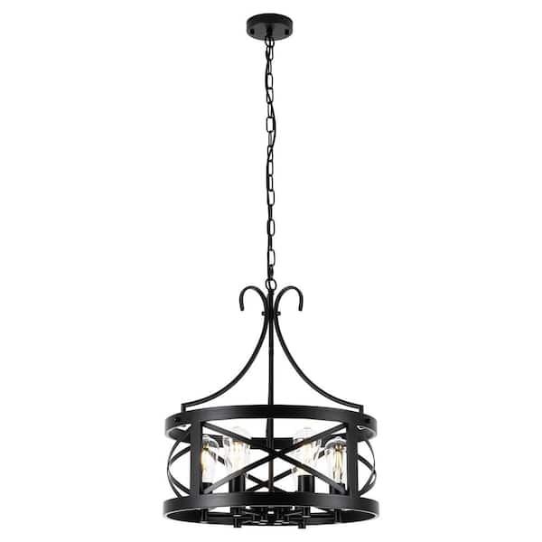6-Light Black Modern Hanging Linear Chandelier Lighting Fixture for Kitchen Island