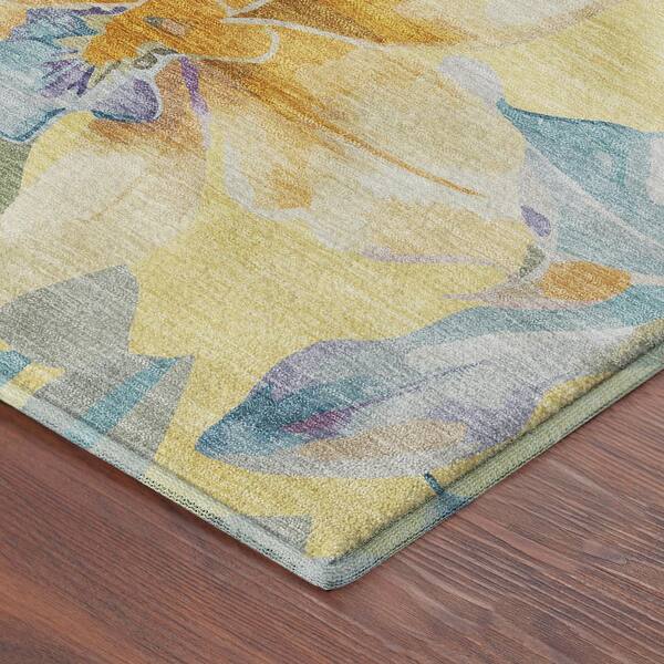 Mayfield Premium Machine Washable Abstract AMF2262 Yellow 9 ft. x 12 ft. Area Rug