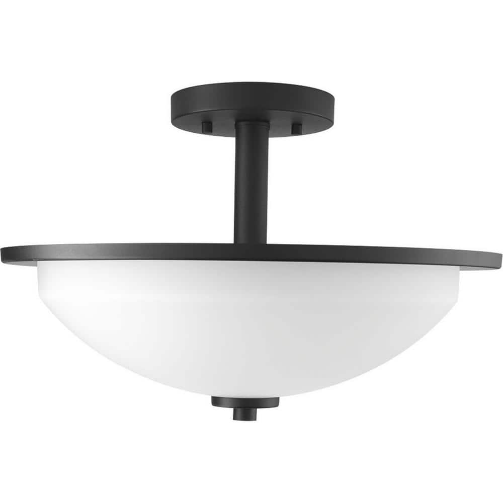 Black and White Glass 2-Light Semi-Flush Ceiling Fixture