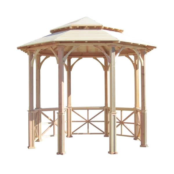 SamsGazebos 10 ft. Octagon English Cottage Garden Gazebo with Two-Tiered Roof - Adjustable for An Uneven Patio