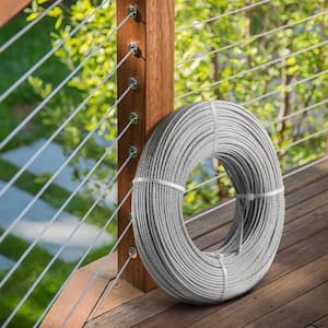 Stainless Steel Cable Railing 1/8 in. x 100 ft. Wire Rope 1x19 Strands 316 Marine Grade for Deck Rail Balusters Stair