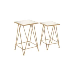 15 in. Gold Square Mirrored End Table with 2-Pieces