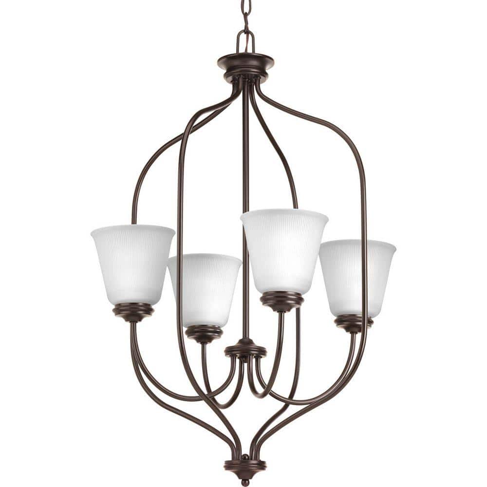 Progress Lighting Keats Collection 4-Light Antique Bronze Foyer Pendant with Frosted Ribbed Glass