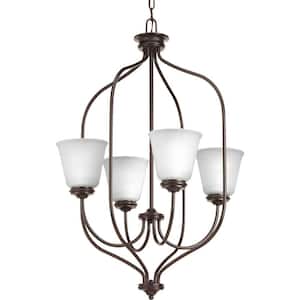 Keats Collection 4-Light Antique Bronze Foyer Pendant with Frosted Ribbed Glass