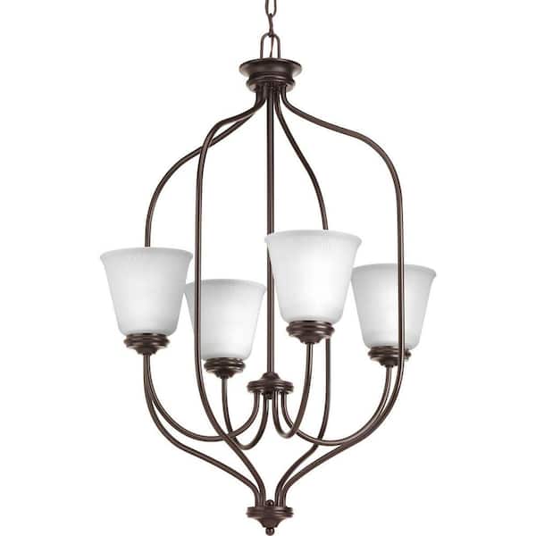 Progress Lighting Keats Collection 4-Light Antique Bronze Foyer Pendant with Frosted Ribbed Glass