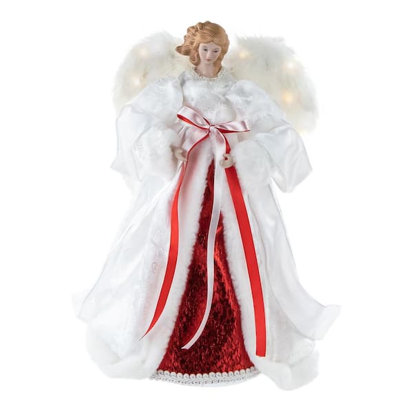 14 in. White and Red Angel with Lighted Wings Christmas Tree Topper