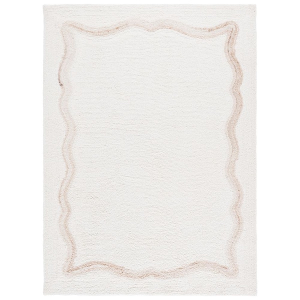 Casablanca Shag 6 ft. x 9 ft. Beige/Ivory Abstract Border Area Rug