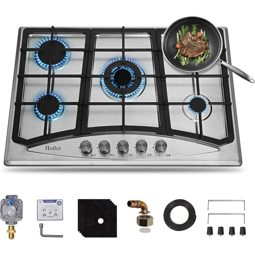MIDUO 73cm Stainless Steel Gas Cooktop Stove Top 2 Burners Built-in Natural  Gas Cooker with Tempered Glass Black