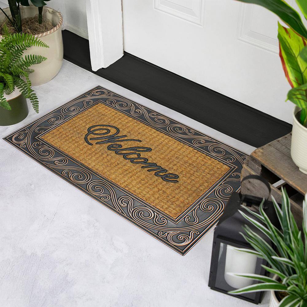 Charming Swirled Welcome Coir Outdoor Mat in Brown & Black