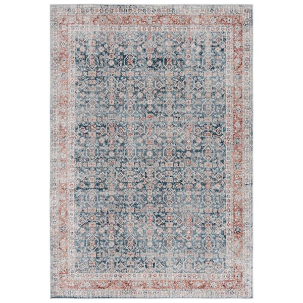 Vintage Tabriz 4 ft. x 6 ft. Blue/Rust Distressed Ornate Border Area Rug