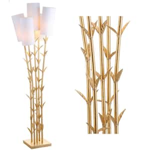 Bamboo 65.5 in. 5-Light Gold/White Brass Floor Lamp