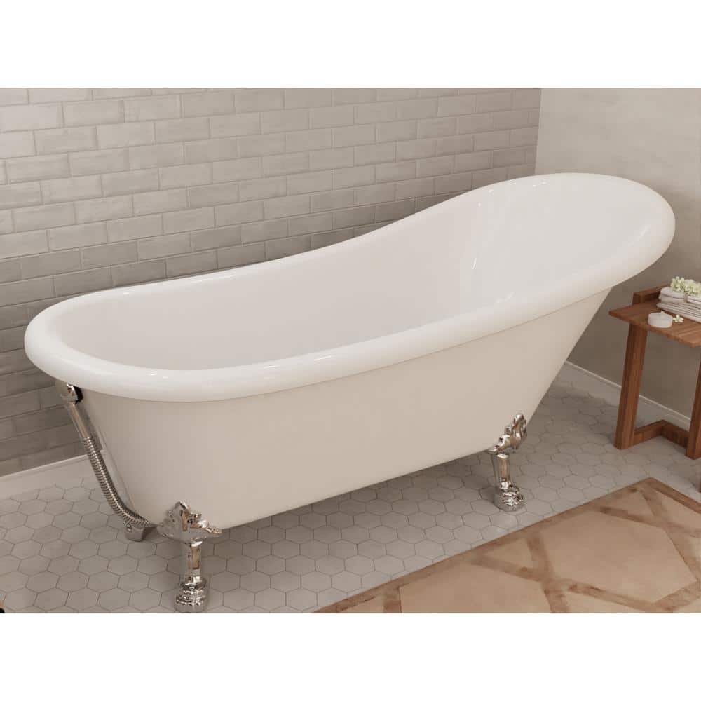 67'' White Acrylic Slipper Clawfoot Tub with Chrome Feet