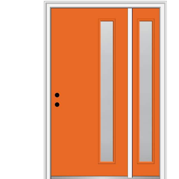 MMI Door 53 in. x 81.75 in. Viola Frosted Glass Right-Hand Inswing 1-Lite Midcentury Painted Steel Prehung Front Door w/ Sidelite