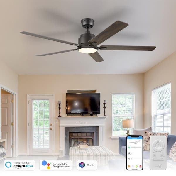 CARRO Essex 56 in. Dimmable LED Indoor/Outdoor Black Smart Ceiling Fan with Light and Remote, Works with Alexa/Google Home